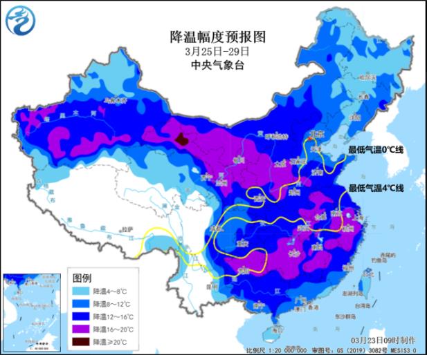 中国の大部分の地域 25～29日に寒波襲来